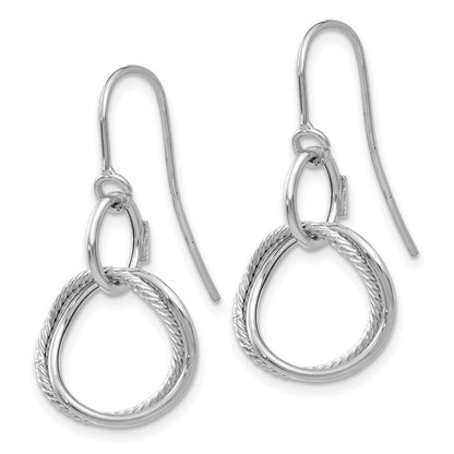 14K White Gold Small Twisted Circle Drop Dangle Earrings w/ Shepherd Hook
