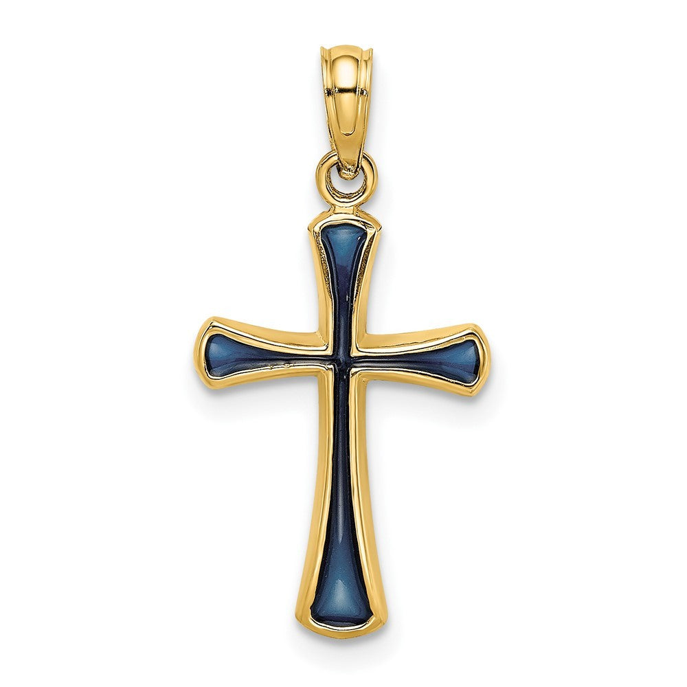 14k Yellow Gold Blue Enameled Tapered Cross Charm
