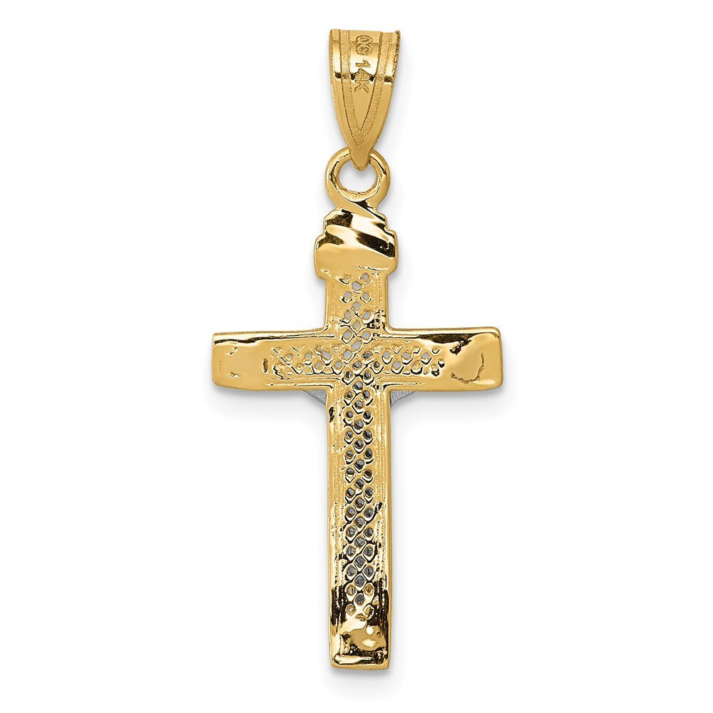 14k Two-tone Gold Diamond-cut Lattice Cross Crucifix Pendant