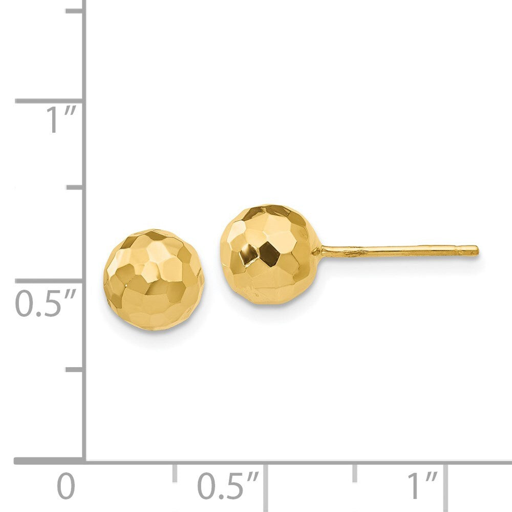 14k Yellow Gold Gold Polished and Diamond Cut 7MM Ball Stud Earrings