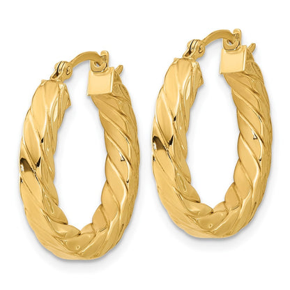 14k Yellow Gold Polished Twisted 3mm Hoop Earrings Gift for Women