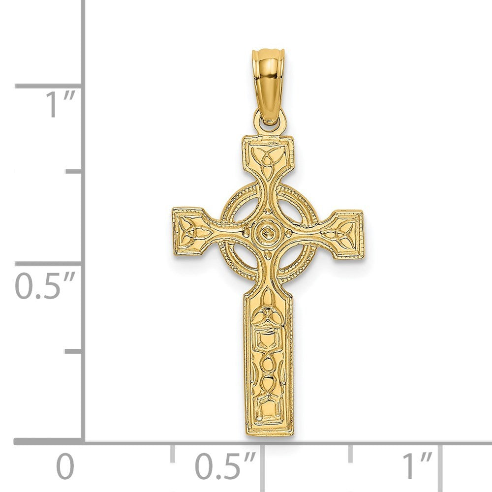 14k Yellow Gold Engraved Celtic Cross w/ Eternity Circle Charm