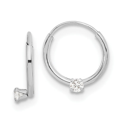 14k White Gold Polished 2mm CZ on Small Endless Hoops