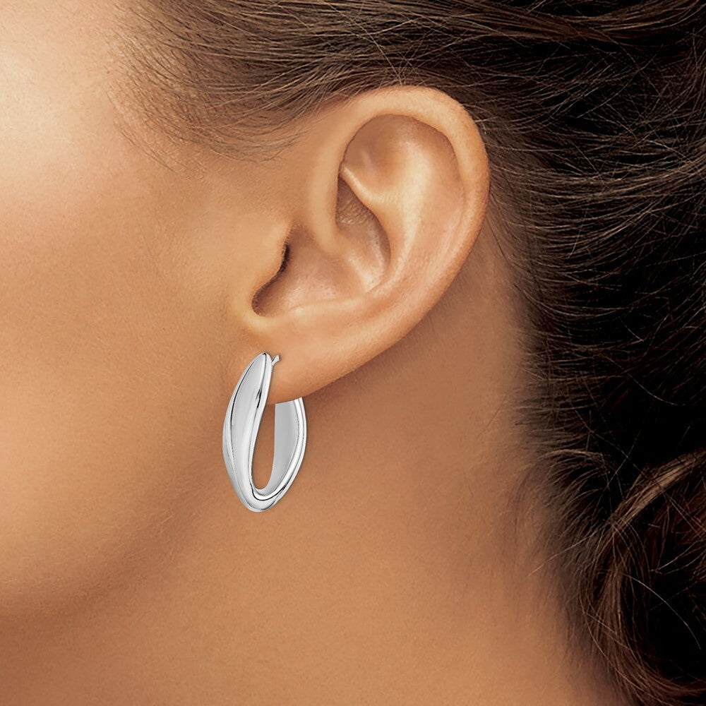 Sterling Silver RH-plated Polished Twist Hollow Oval Hoop Earrings