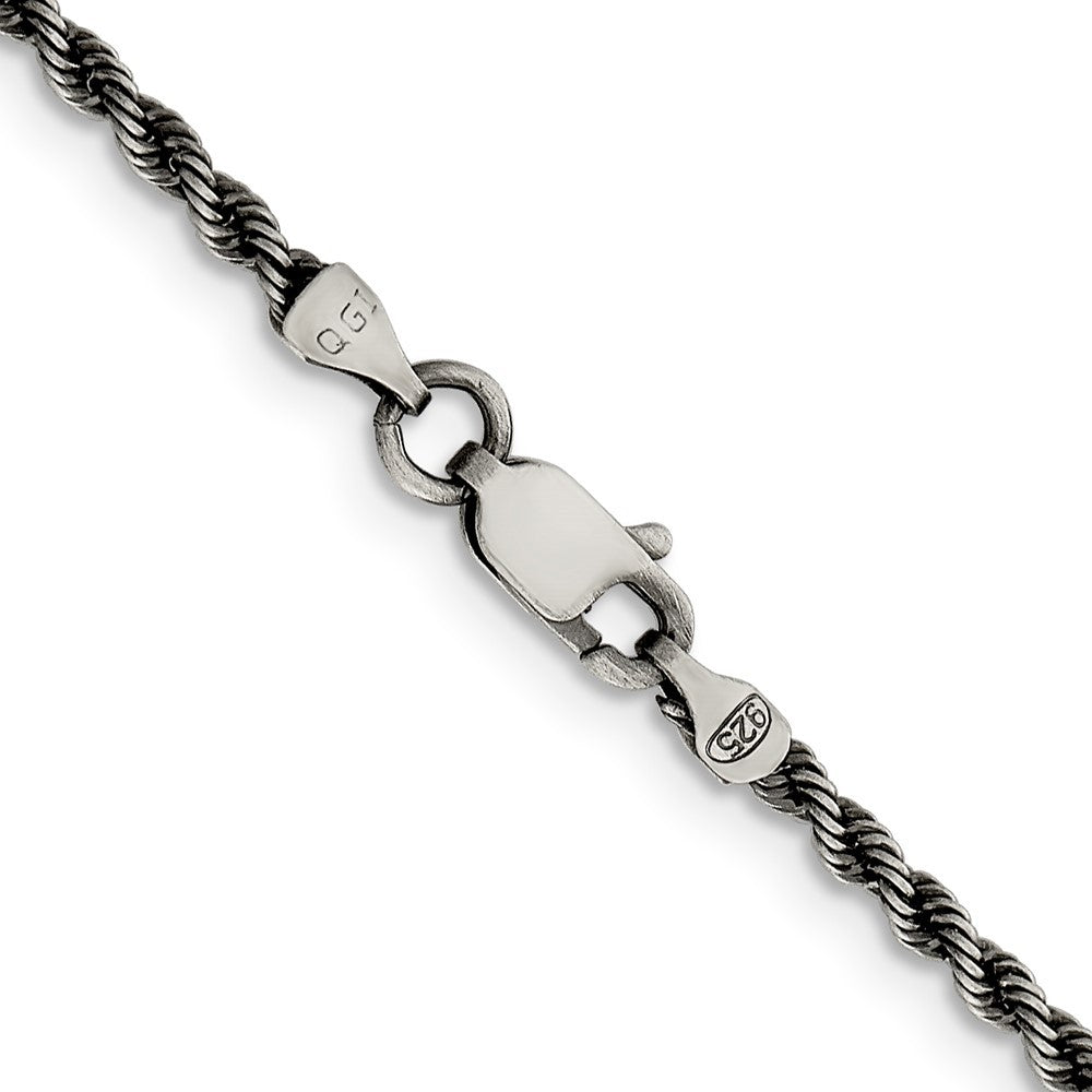 Sterling Silver Ruthenium-plated 2.3mm Rope Chain Necklace