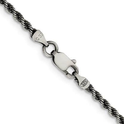 Sterling Silver Ruthenium-plated 2.3mm Rope Chain Necklace