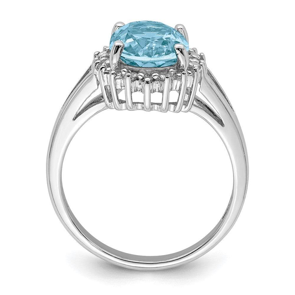 Sterling Silver Rhodium Swiss Blue Topaz & Diamond Ring Size 8