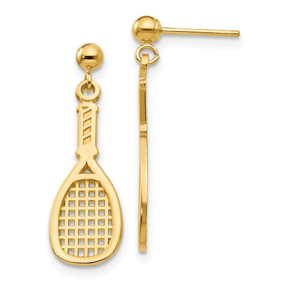 14k Yellow Gold Polished Racquet Dangle Post Earrings