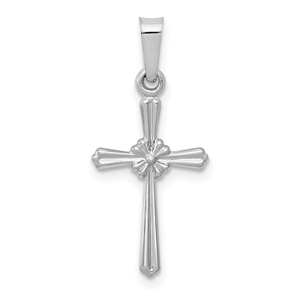 14k White Gold Polished Center Flower Cross Pendant for Women
