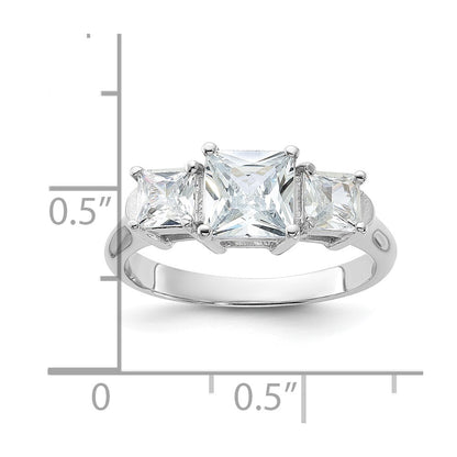 Sterling Silver Rhodium-plated Three Stone Cubic Zirconia Ring Size 8