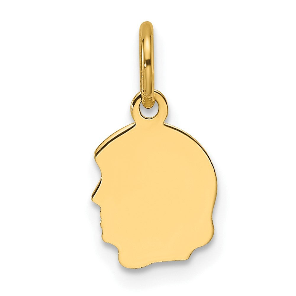 14k Yellow Gold Plain Small .011 Gauge Facing Left Engravable Girl Head Charm