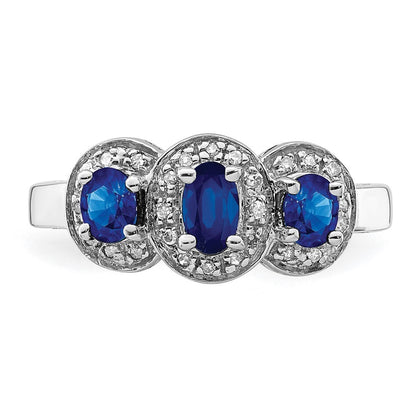 Sterling Silver Rhodium-plated Sapphire & Diamond Ring Size 8