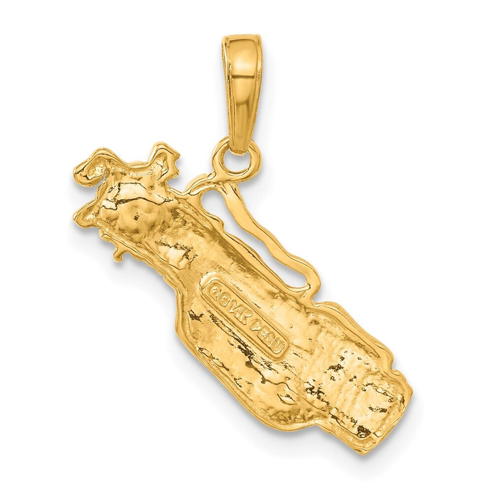 14k Yellow Gold Solid Polished Open-Backed Golf Bag with Clubs Charm Pendant