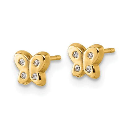 14k Yellow Gold Polished Cubic Zirconia Butterfly Stud Earrings Gift for Women