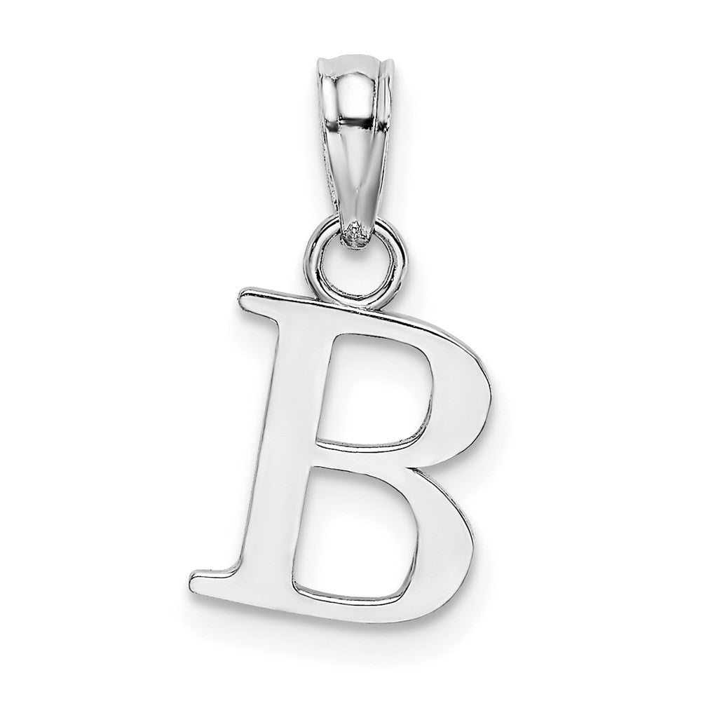 14K White Polished Block Letter B Initial Pendant