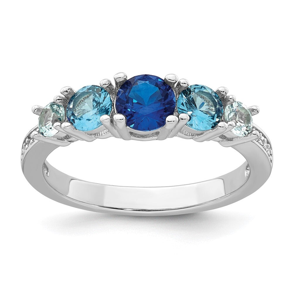 Sterling Silver Polished Cubic Zirconia Spinel & Aquamarine Ring Size 8