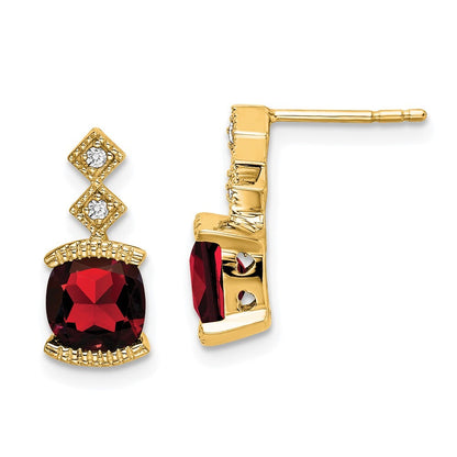 14k Yellow Gold Garnet and Diamond Drop & Dangle Earrings