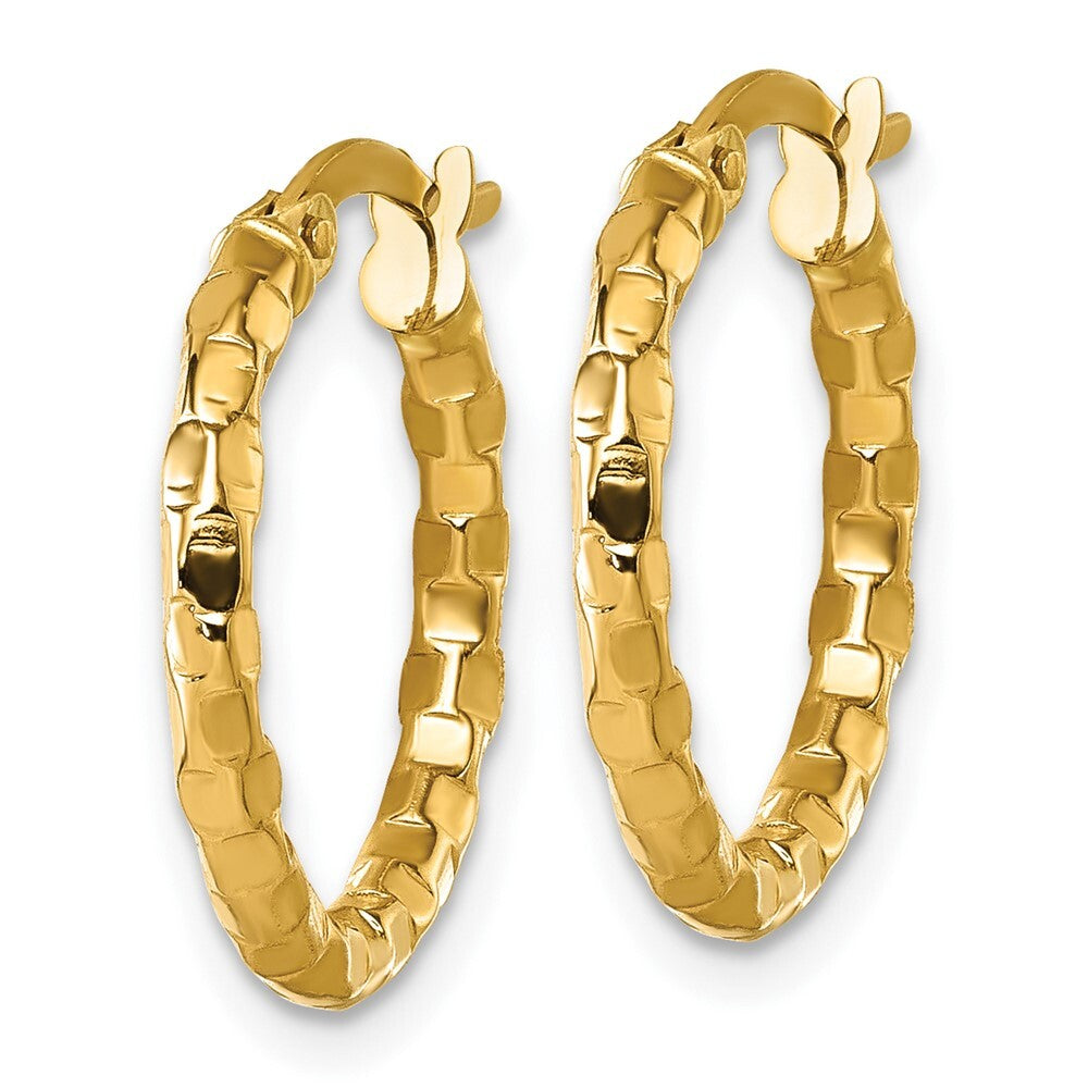 14k Yellow Gold Polished 2.3 x 19mm Textured Tube Hoop Earrings Gift for Women