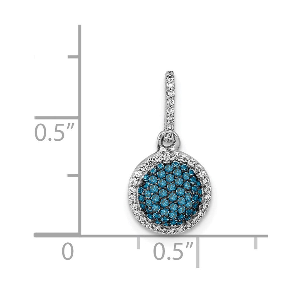 14k White Gold White/Blue Diamond Circle Cluster Pendant for Women