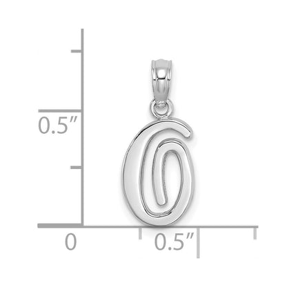 14K White White Gold Script Letter O Initial Pendant