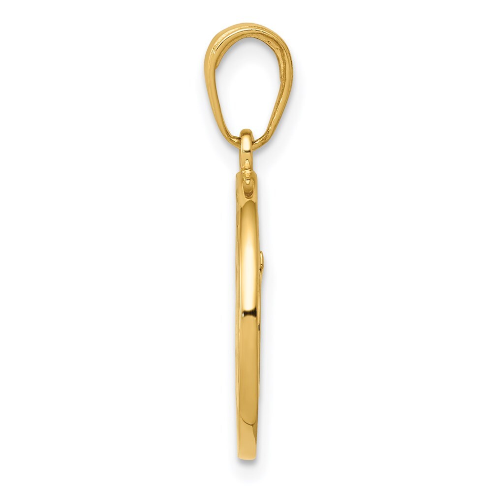 14k Yellow Gold Cut-out Round Frame Yoga Om Symbol Pendant for Women