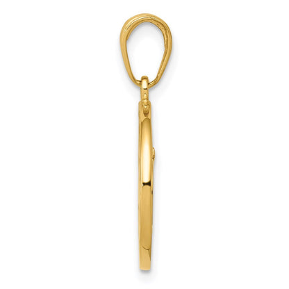 14k Yellow Gold Cut-out Round Frame Yoga Om Symbol Pendant for Women