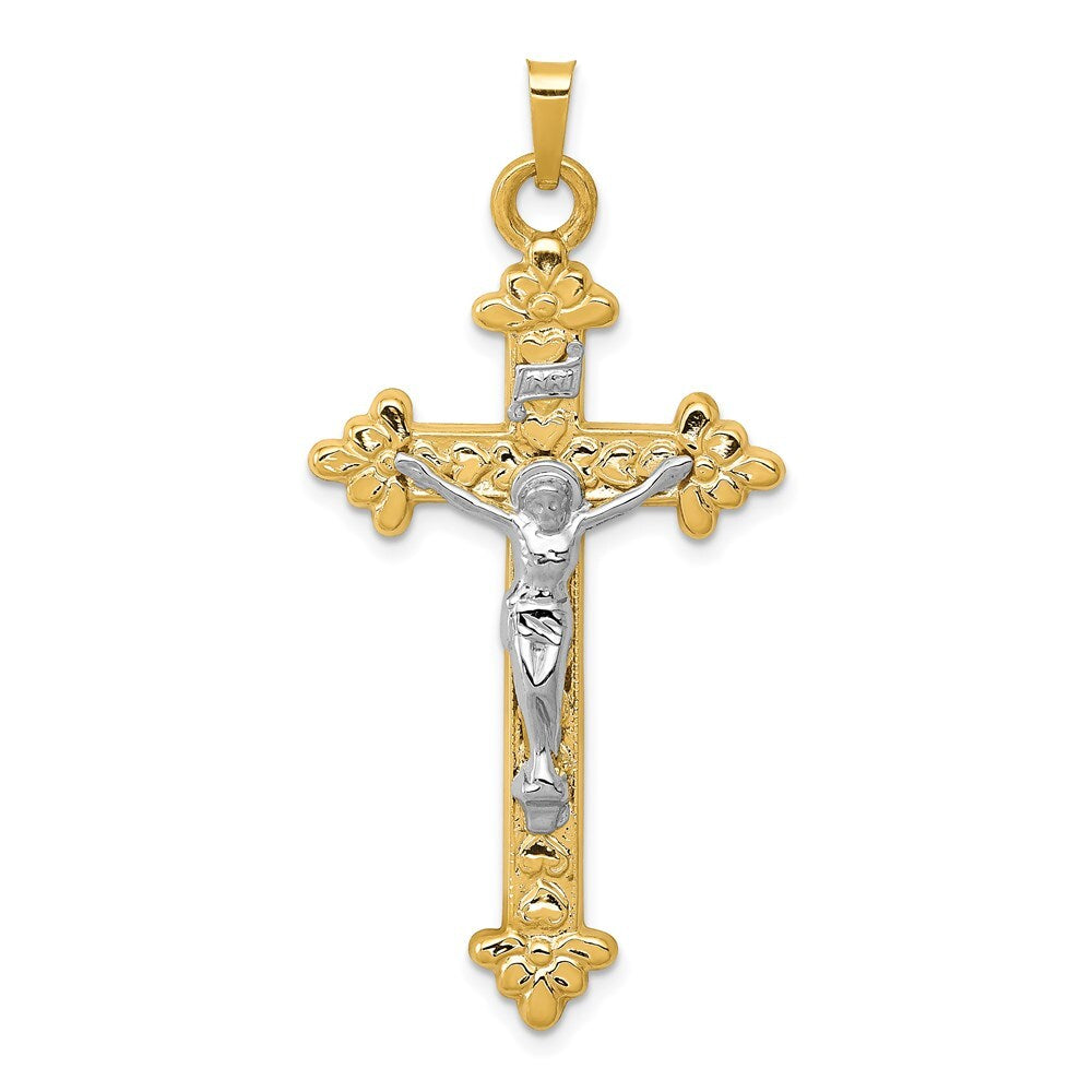 14k Two-tone Gold INRI Hollow Crucifix Pendant for Women