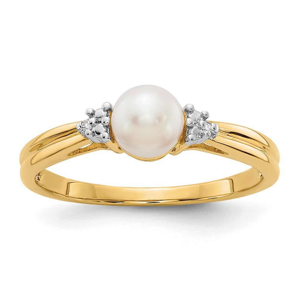 14K Yellow Gold Diamond and FW Cultured Pearl Ring