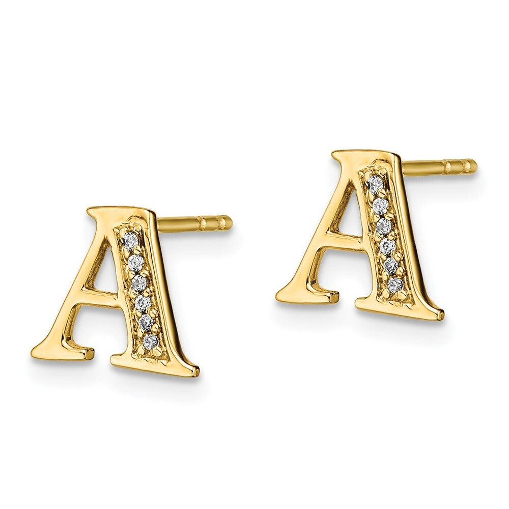 14k Yellow Gold Diamond Initial A Stud Earrings Gift for Women
