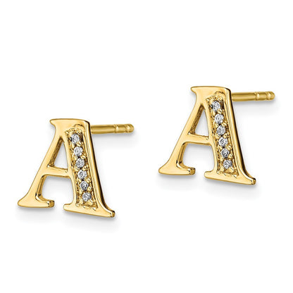 14k Yellow Gold Diamond Initial A Stud Earrings Gift for Women