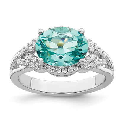 Sterling Silver Rhodium plated Green and White CZ Ring Size 6