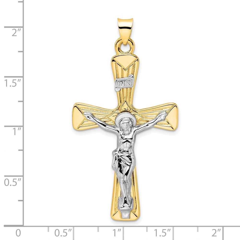 14k Two-Tone Gold Polished Solid INRI Crucifix Pendant