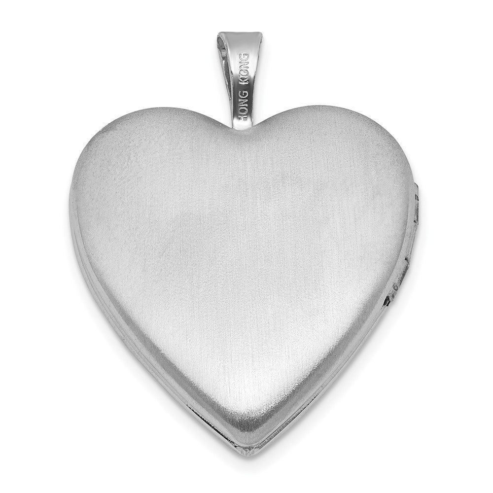 Sterling Silver Polished Front Brushed Back Starburst Pattern 20mm Heart Locket