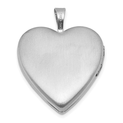 Sterling Silver Polished Front Brushed Back Starburst Pattern 20mm Heart Locket