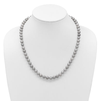 14k Yellow Gold 7-8mm Grey Near Round Freshwater Cultured Pearl 20 inch Necklace