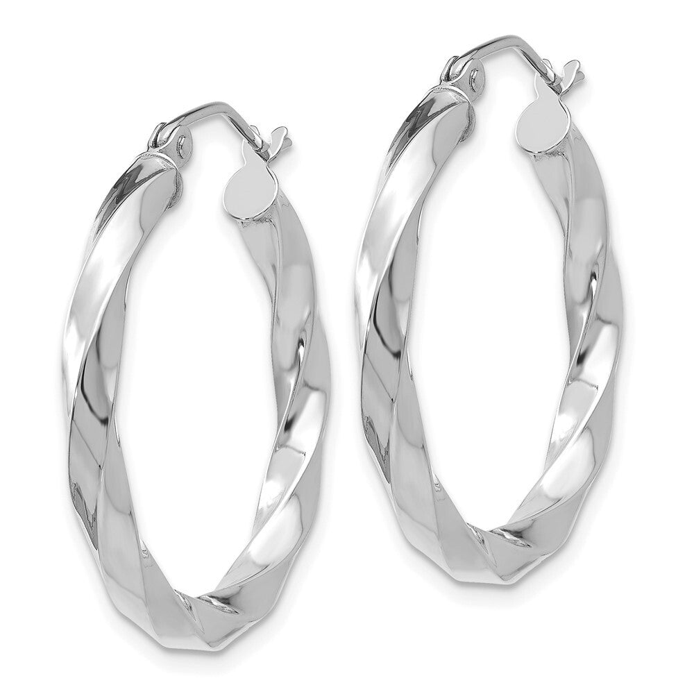 14k White Gold 3mm Twisted Hoop Earrings Gift for Women