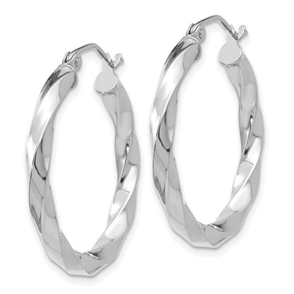 14k White Gold 3mm Twisted Hoop Earrings Gift for Women