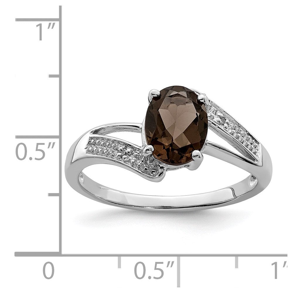 Sterling Silver Rhodium Smoky Quartz & Diamond Ring Size 6
