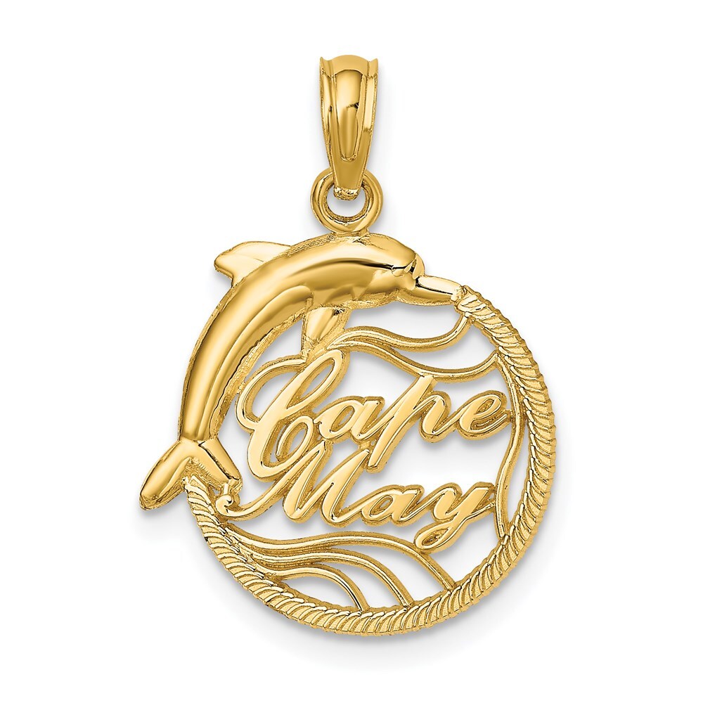 14k Yellow Gold CAPE MAY  Dolphin Charm Pendant for Women