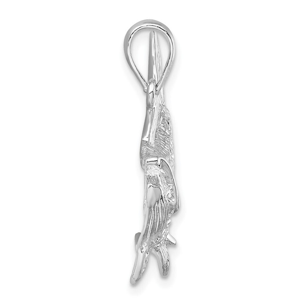 Sterling Silver Rhodium-Plated Tarpon Fish with Open Mouth Pendant