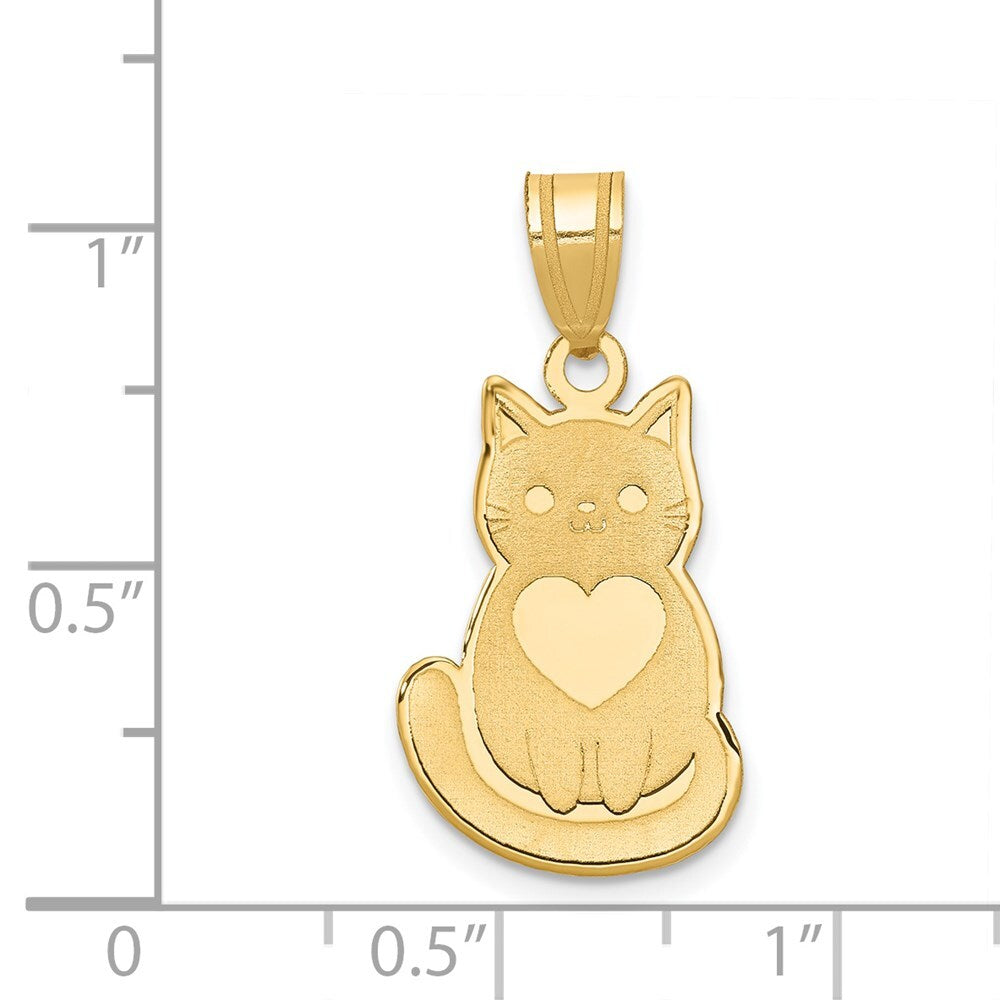 14k Yellow Gold Laser Cut Cat with Heart Charm Pendant for Women
