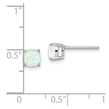14k White Gold Round Created Opal Stud Earrings Gift for Women