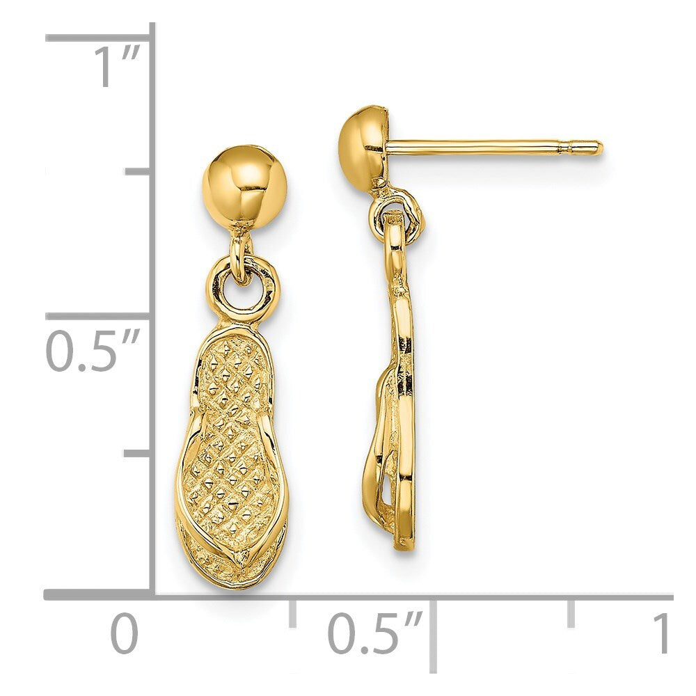 14k Yellow Gold Flip Flop Dangle Earrings Gift for Women
