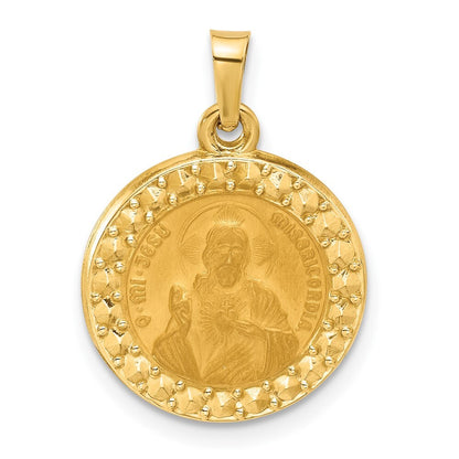 14k Yellow Gold Hollow Sacred Heart of Jesus Medal Pendant for Women