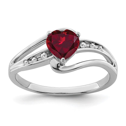 Sterling Silver Rhodium-plated Created Ruby and Diamond Ring Size 8