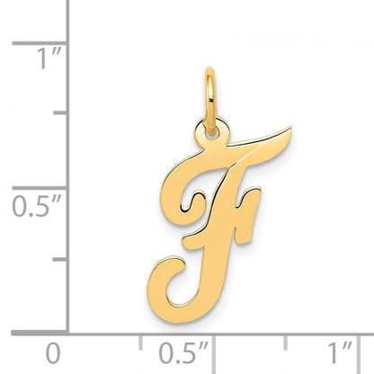 14k Yellow Gold Medium Script Letter F Initial Charm Pendant for Women