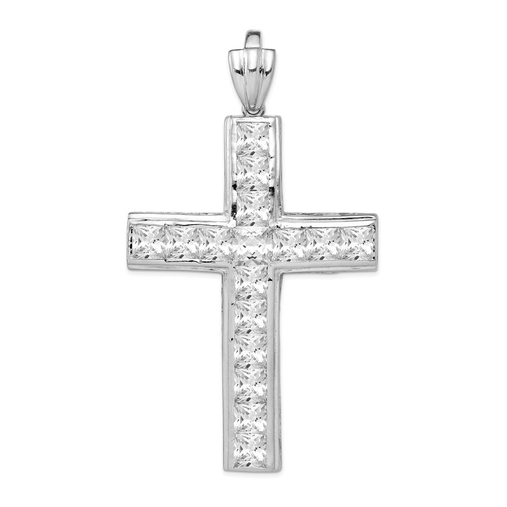 Sterling Silver Rhodium-plated Cubic Zirconia Cross Pendant