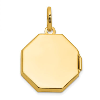 14k Yellow Gold Diamond Polished With Star 18mm Octagon Shaped Locket Pendant