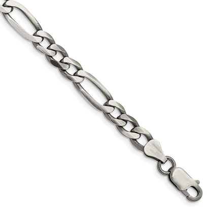 Sterling Silver Antiqued 6.5mm Figaro Chain Bracelet