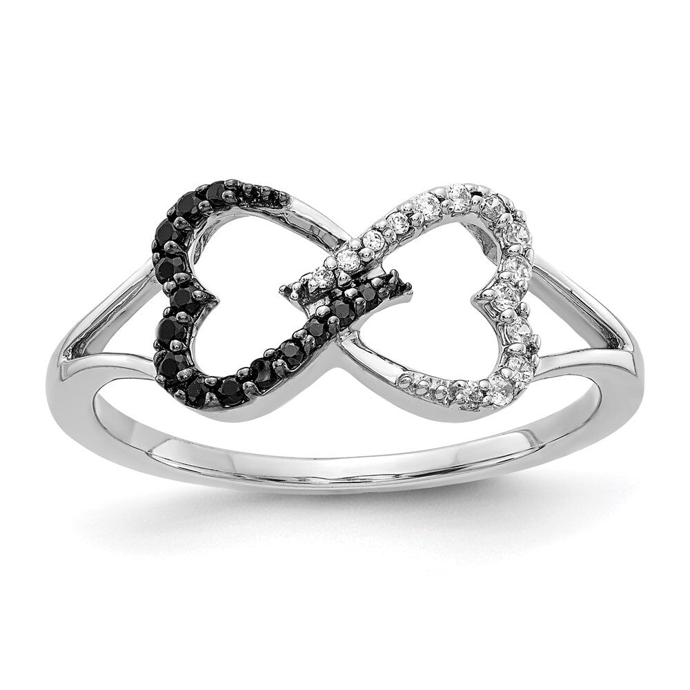 14k White Gold Black and White Diamond Infinity Heart Ring Size 7